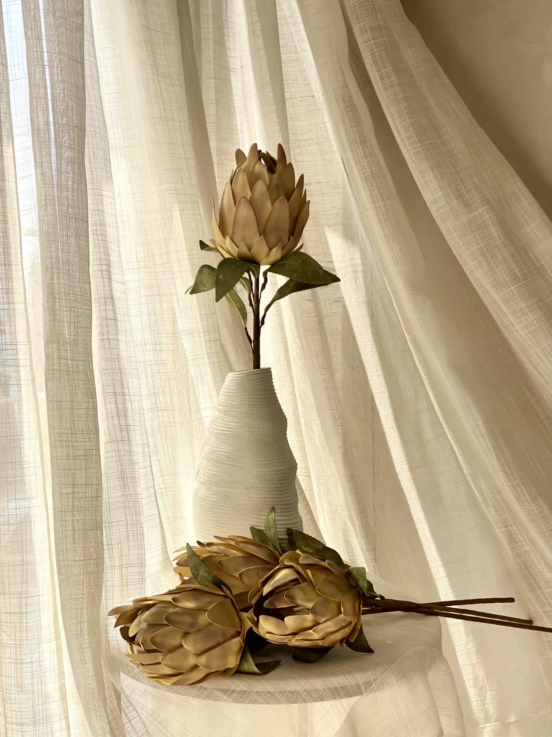 Artificial Protea Flower Stem - Yellow (One Stem) - Image 6