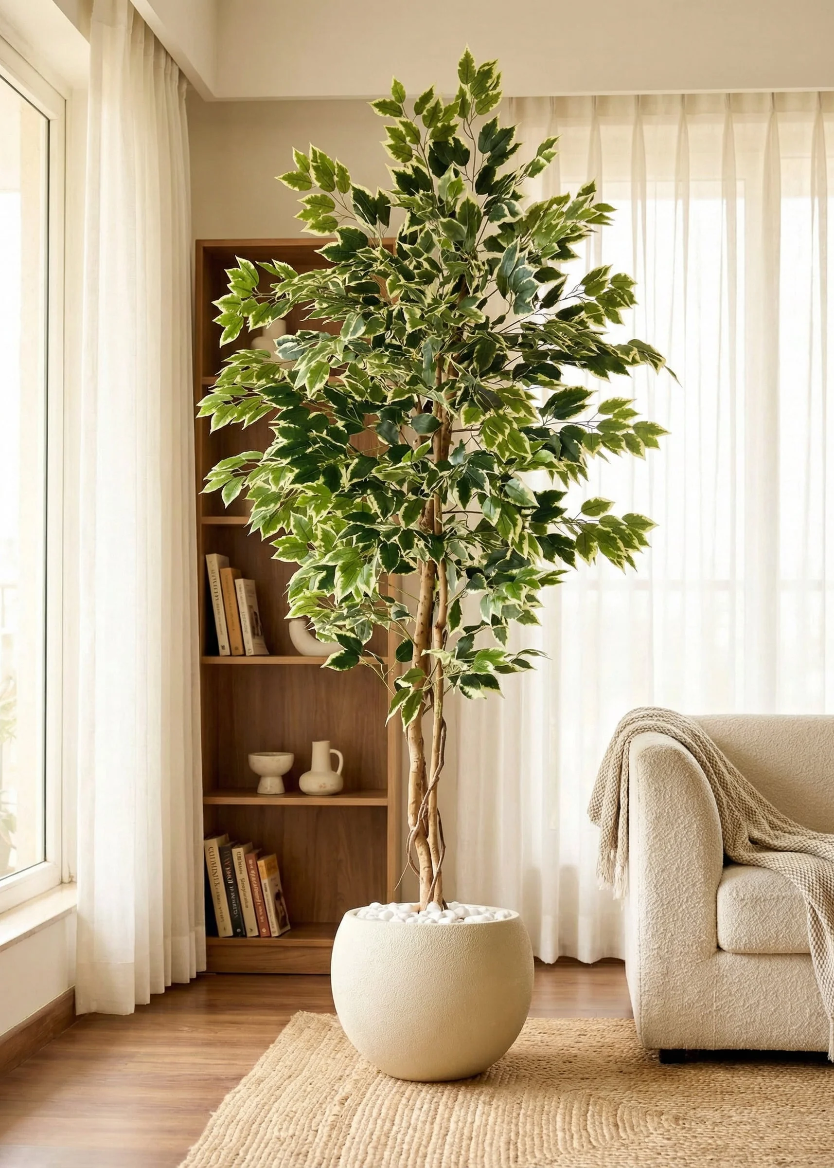 Artificial Variegated Dried Ficus Plant - 6.5 Feet - Image 6